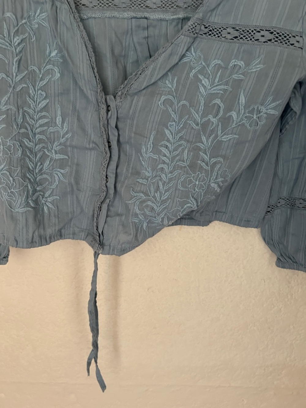 Free People Dusty Blue Embroidered Tie-Front Tunic - Picture 4 of 5